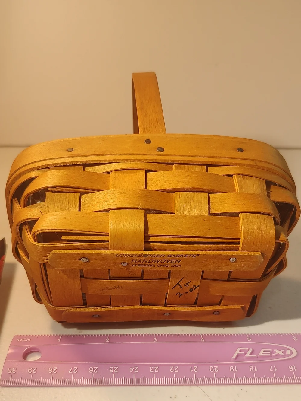 Longaberger Parsley Basket,  Plastic Protector And Liner In A Toile Print